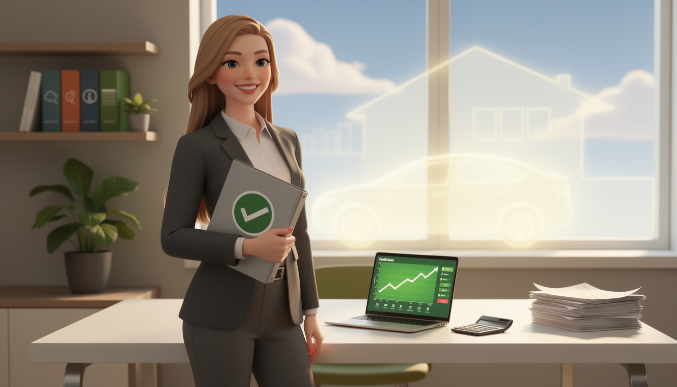 Человек в офисе с документами, символизирующими подготовку к получению кредита.
