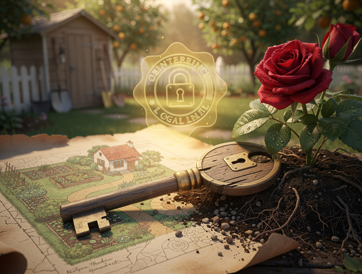 Ключ на карте садового участка с символикой залога.