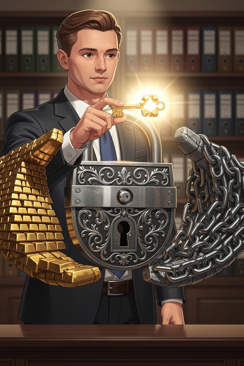 Иллюстрация процесса одобрения заявки на кредит с использованием залога и поручительства.