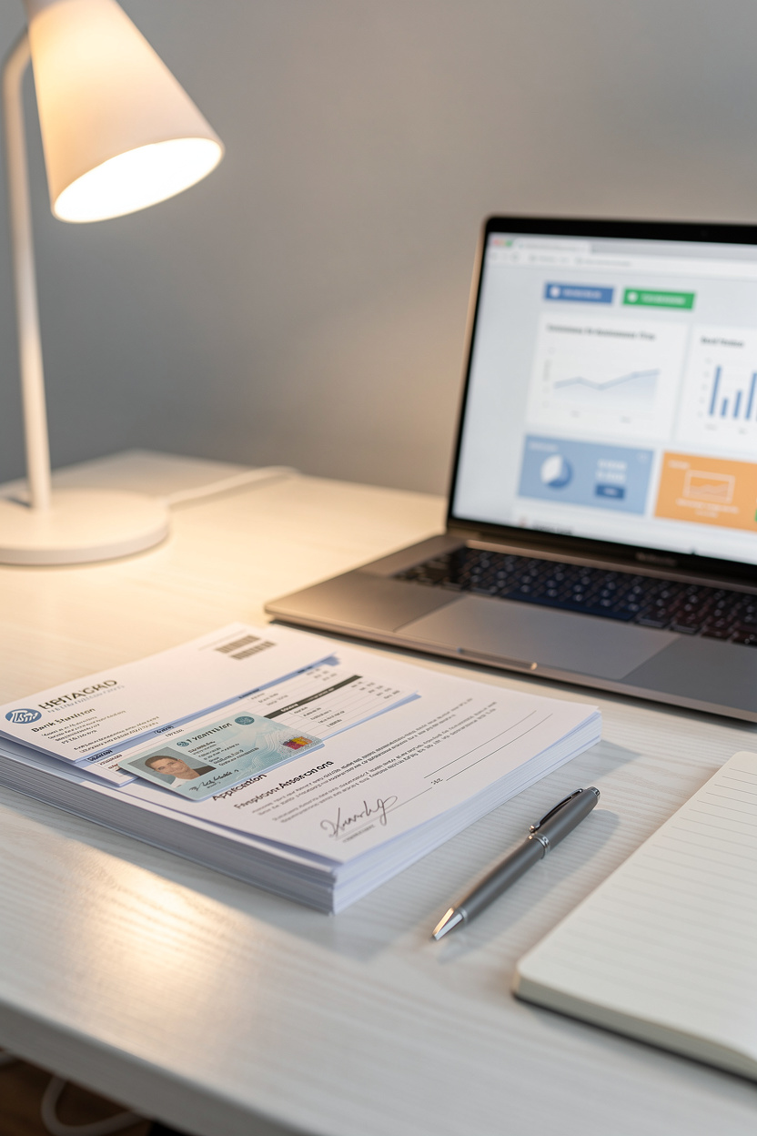 Аккуратный стол с документами для займа без фотографии в домашнем офисе