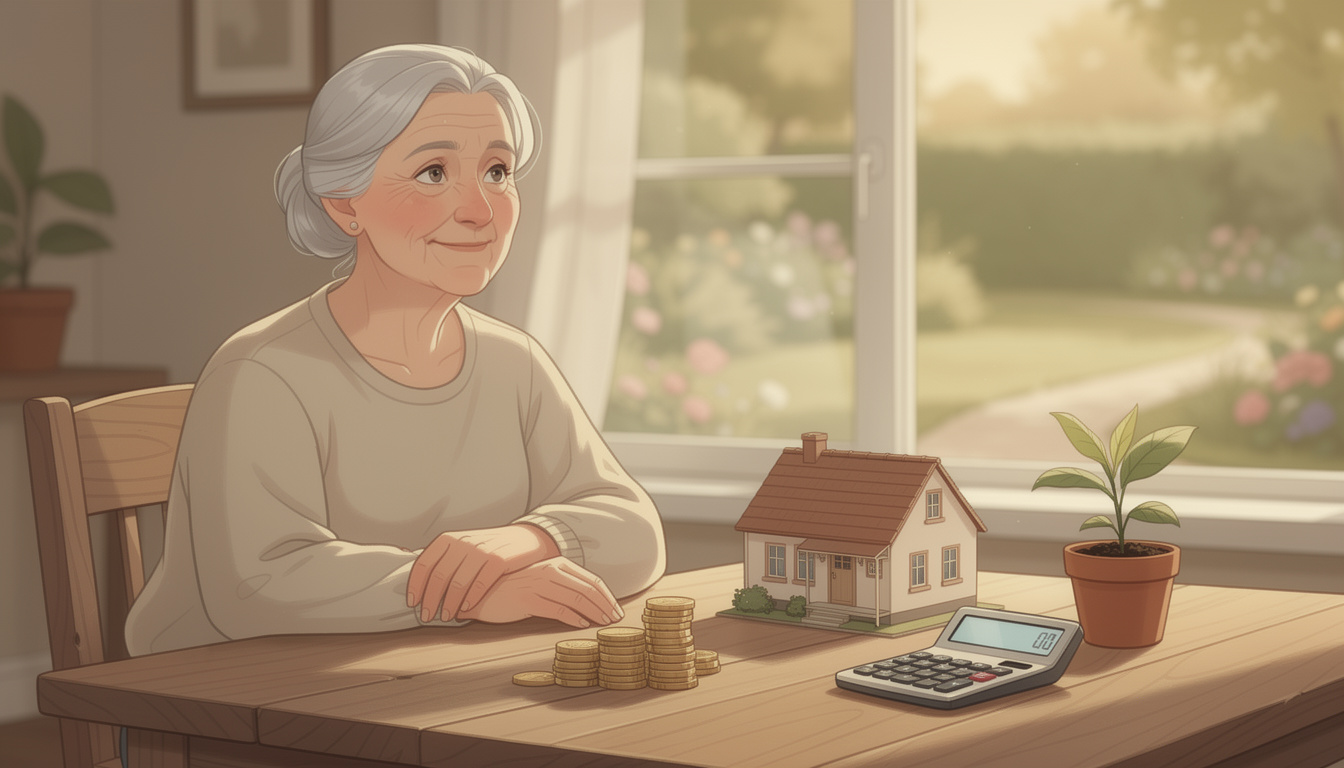 Пожилой человек в уютной комнате за столом с символами финансовых стратегий, отражающими снижение долговой нагрузки.