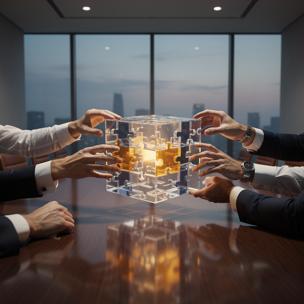 Переговоры по реструктуризации долгов в виде головоломки в офисной обстановке.