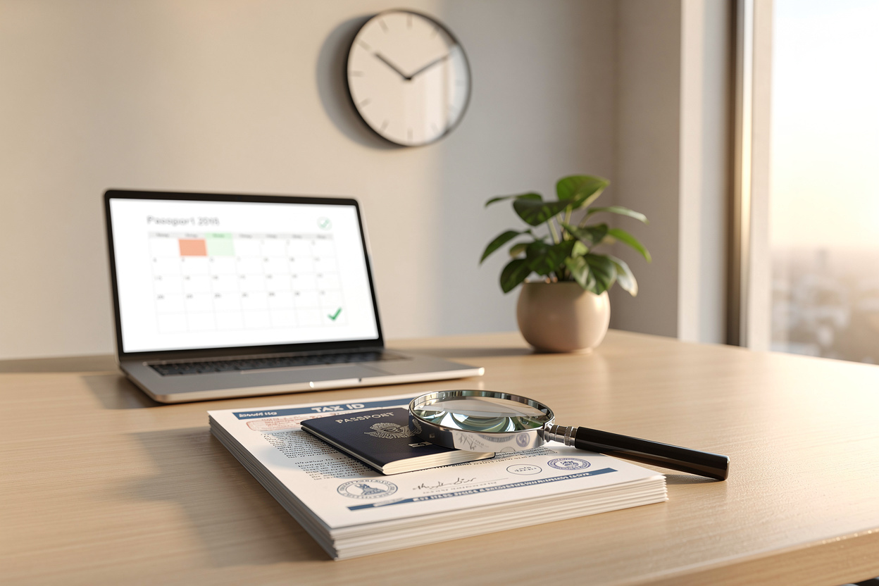 Аккуратно организованный стол с важными документами, подчёркивающий точность и подготовку для успеха в финансовых услугах.