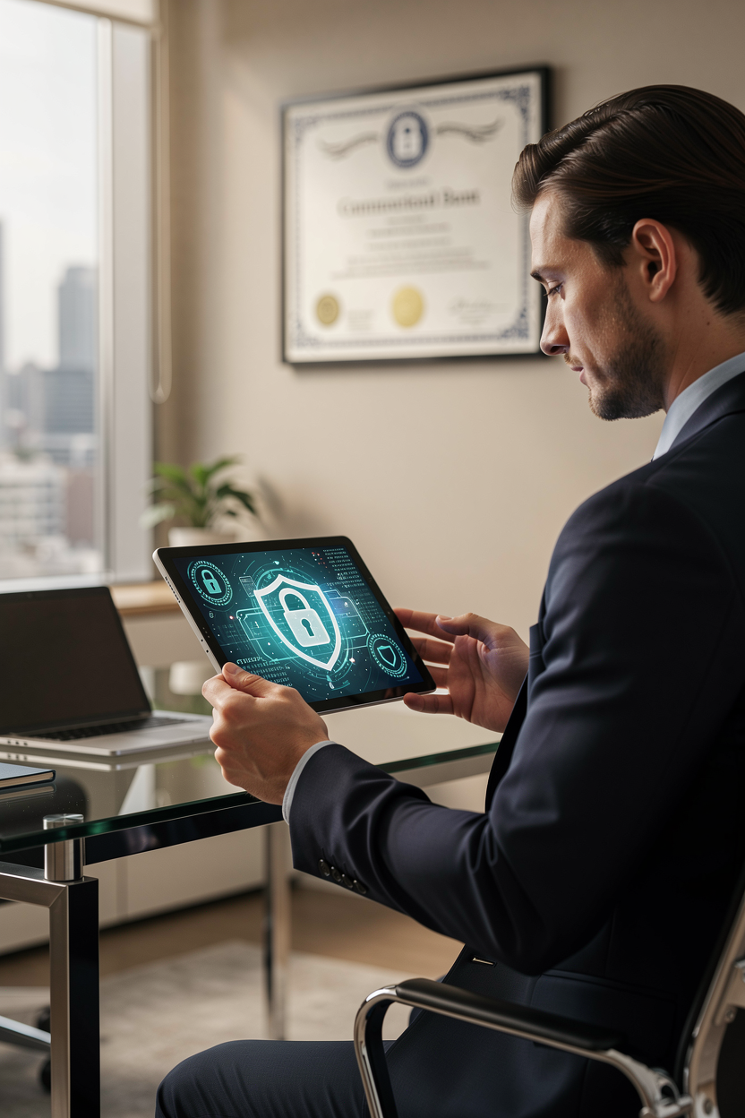 Символическое изображение безопасности онлайн-займов с элементами регуляции и бдительности.